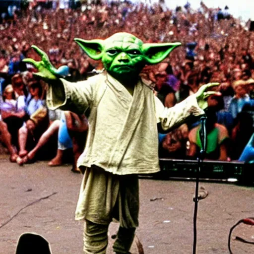 Image similar to yoda performing at woodstock