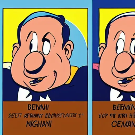 Prompt: cartoon character of Benjamin netanyahu. by Carl Barks, comics cartoon, portrait