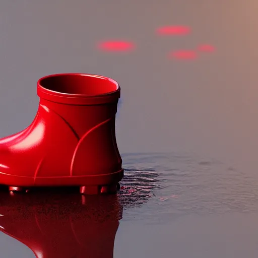 Image similar to digital art of a baby pig wearing red rainboots in a puddle, 8 k render, octane render, saturated