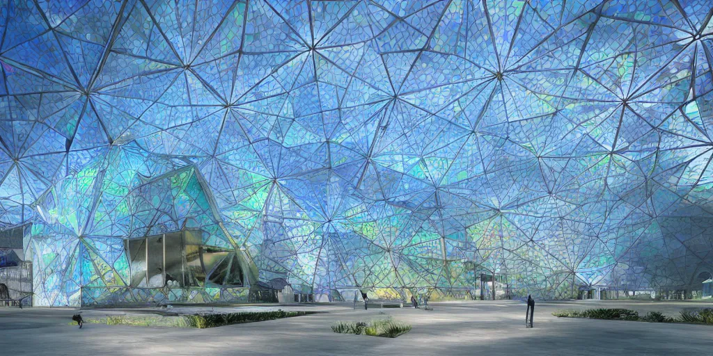 Image similar to futuristic translucent iridescent mosque exterior, hive power architecture by Buckminster Fuller and photo by Nick Hufton and Allan Crow , inspired by Mining by Risa lin on art station