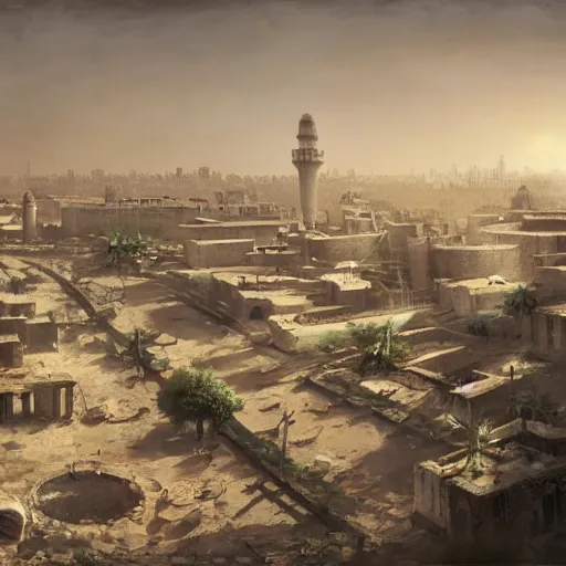 Image similar to ancient baghdad, matte painting by Felix Kelly, trending on ArtStation, lighting study