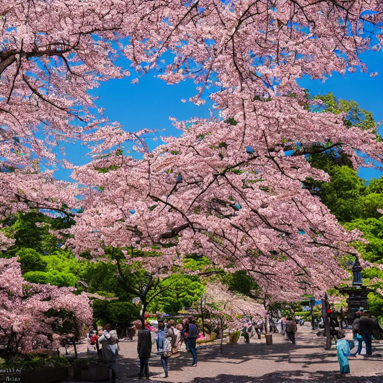 Prompt: photo of japanese sakura garden in the center of moscow, sony a 7 r