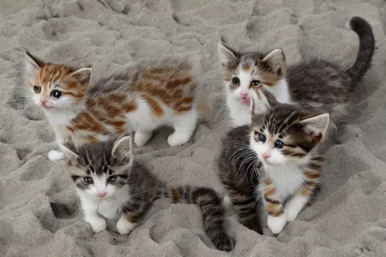 Prompt: kittens and a castle made of sand