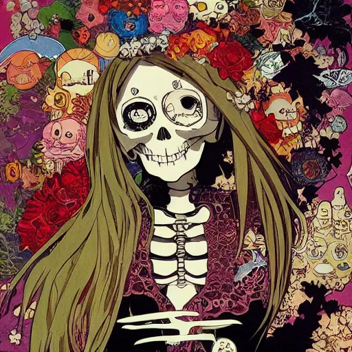 Image similar to anime manga skull portrait girl female skeleton illustration art Geof Darrow and Ashley wood and Ilya repin and alphonse mucha pop art