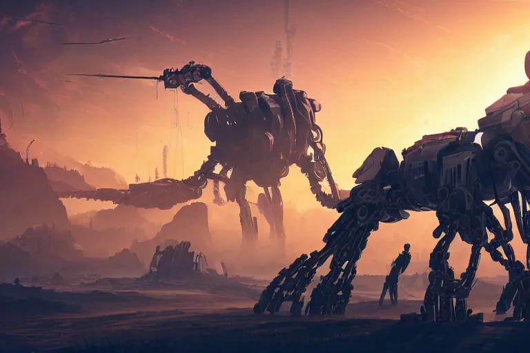 Image similar to longleg machine mecanical creature robot of horizon forbidden west horizon zero dawn radiating a glowing aura global illumination ray tracing hdr fanart arstation by ian pesty and alena aenami artworks in 4 k