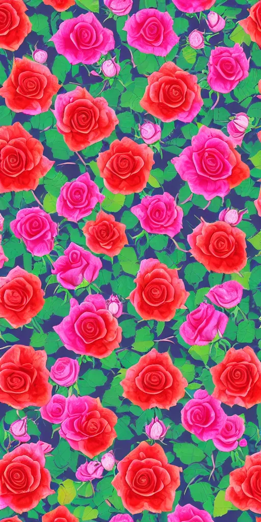 Image similar to seamless pattern of beautiful roses with leaves and throns, colourful, symmetrical, repeating 35mm photography