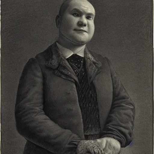 Prompt: portrait of shrek ( c. 1 8 8 0 - c. 1 8 9 2 ) drawing in high resolution by otto eerelman