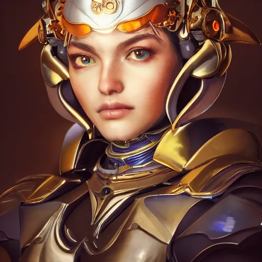 Image similar to studio portrait of lawful good colorful female holy mecha paladin absurdly beautiful, elegant, young sensual graceful woman, ultrafine hyperrealistic detailed face illustration by kim jung gi, irakli nadar, intricate linework, sharp focus, bright colors, matte, octopath traveler, final fantasy, unreal engine highly rendered, global illumination, radiant light, intricate environment