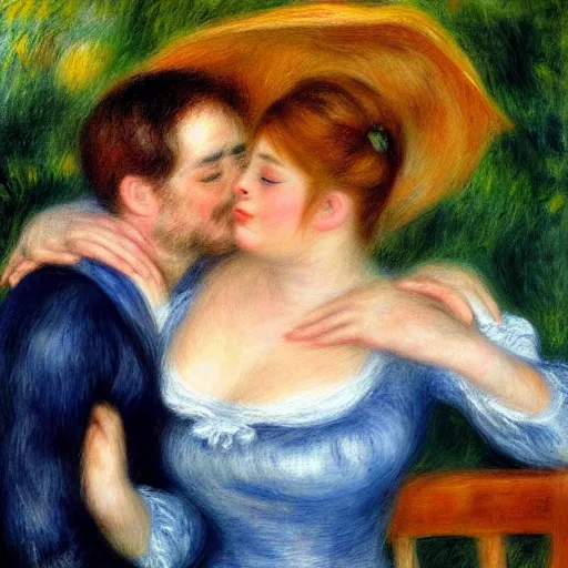 Prompt: in the style of Pierre-Auguste Renoir, I dreamt that we left all the pain and sorrows behind. We looked into our eyes as we placed our hands on each other’s chest, and all the love and happiness that had been dampened by our wounds emerged like a sprout. It felt like home. Our bodies were covered by soothing colors. Blue, violet, pink and white rays of light caressed our hearts, and suddenly, we were one. It was always meant to be that way, even though our heads tried to fool us in the past. We were one. ethereal lights, details, smooth, sharp focus, illustration, realistic, cinematic, artstation, award winning, rgb , unreal engine, octane render, cinematic light, macro, depth of field, blur, red light and clouds from the back, highly detailed epic cinematic concept art CG render made in Maya, Blender and Photoshop, octane render, excellent composition, dynamic dramatic cinematic lighting, aesthetic, very inspirational, arthouse.