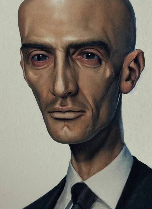 Image similar to a hyper realistic portrait of a handsome male alien in a suit