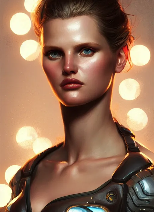 Image similar to portrait of apex legends lara stone, intricate, elegant, glowing lights, highly detailed, digital painting, artstation, glamor pose, concept art, smooth, sharp focus, illustration, art by artgerm and greg rutkowski, artey freytag