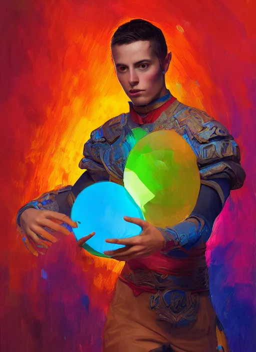 Image similar to digital _ painting _ of _ person juggling colourful _ by _ filipe _ pagliuso _ and _ justin _ gerard _ symmetric _ fantasy _ highly _ detailed _ realistic _ intricate _ port