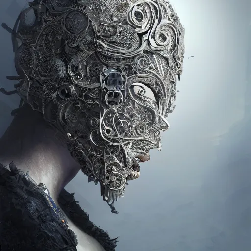 Prompt: Very very very very highly detailed epic photo of face with venetian mask, intricate, dystopian, sci-fi, extremely detailed, digital painting, artstation, concept art, smooth, sharp focus, illustration, intimidating lighting, incredible art by Tokujin Yoshioka and Anton Pieck