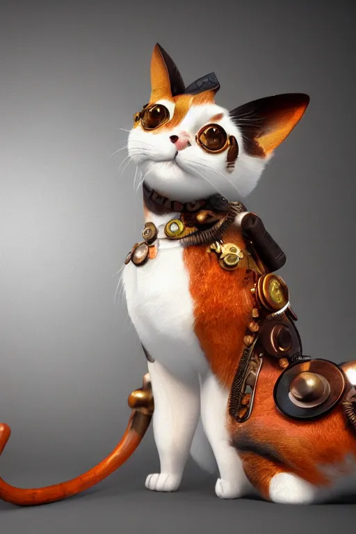 Image similar to A cute Steampunk calico cat, octane render, HD, trending on artStation, artstationHD, artstationHQ, 4k, 8K
