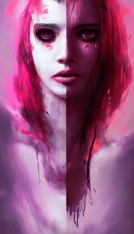 Image similar to shot of singer girl with pouty aerochrome ( ( ( lips ) ) ), powerful, adorable, expressive eyes, big evil grin, kawaii playful pose of a dancer, greg rutkowski, charlie bowater, yuumei, stephen gammell, unreal 5, daz, hyperrealistic, dark, dynamic lighting, fantasy art, beautiful face