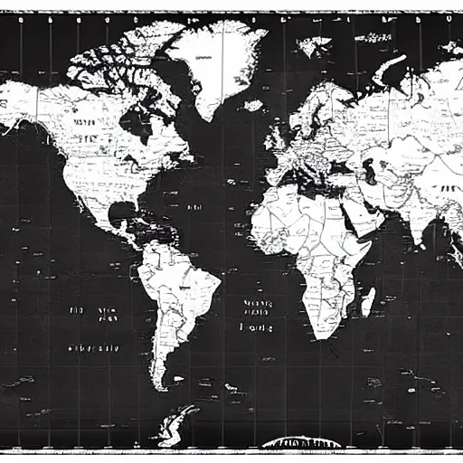 Prompt: black and white map of the world, highly detailed