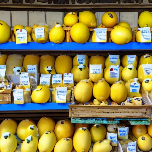 Image similar to a store full of lemons, bread lemons, lemon drinks, lemon dog, lemon cat, 8 k resolution, digital art