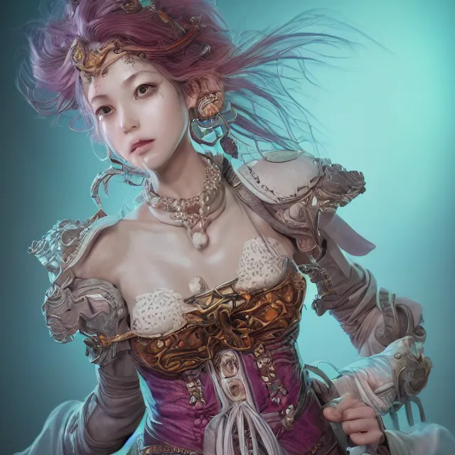 Image similar to studio portrait of neutral good colorful female cleric bard healer as absurdly beautiful, elegant, young skinny gravure idol, ultrafine hyperdetailed face illustration by kim jung gi, irakli nadar, intricate linework, sharp deep focus, bright colors, octopath traveler, final fantasy, unreal engine highly rendered, global illumination, radiant light, detailed and intricate environment