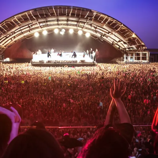 Image similar to photo of a group of people, focus on people dancing, jones beach amphitheater, focused and realistic picture