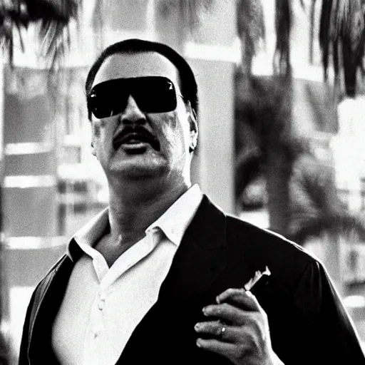 Image similar to steven seagal as sonny crockett in miami vice, realistic gritty film photograph