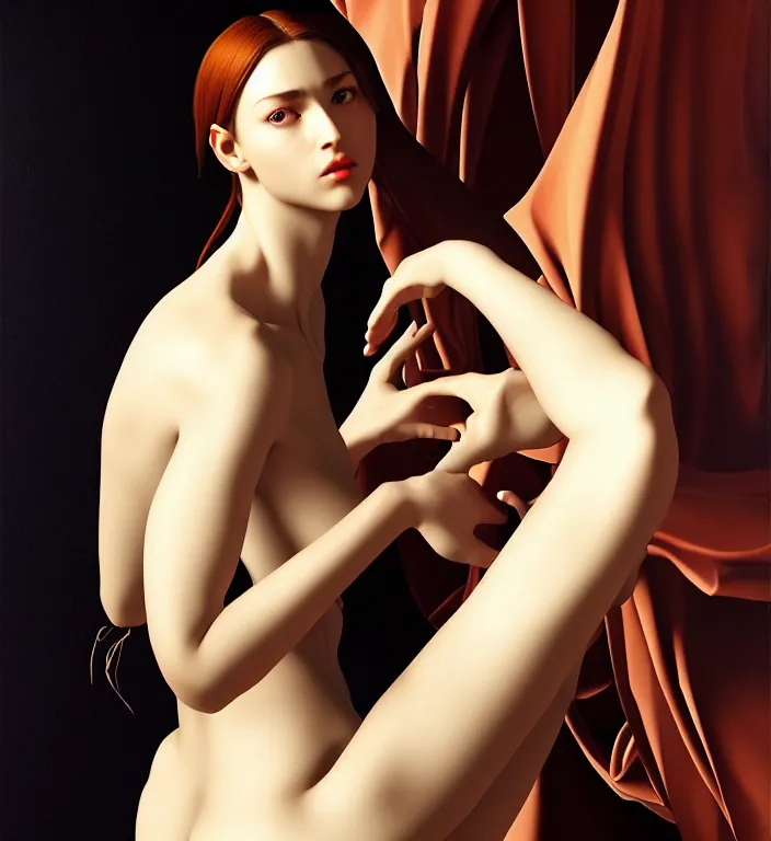 Image similar to hyperrealism photography computer simulation visualisation of parallel universe cgi european anime scene with beautiful highly detailed woman by caravaggio
