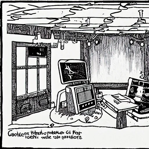 Image similar to dslr scene of farside comic drawn by gary larson, comprehensive 2 d render, perfect symmetry, intricate, masterpiece, artstation, stunning