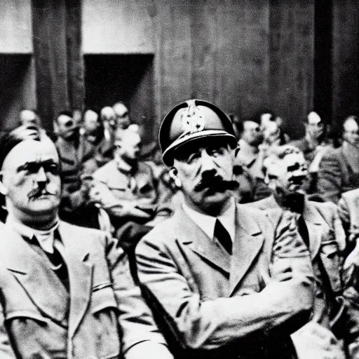 Image similar to adolf hitler in nuremberg trials, canon 3 5 mm photography