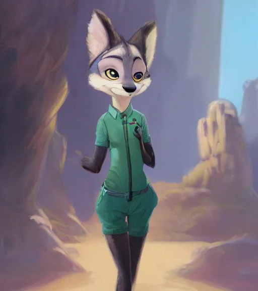 Image similar to oil painting of full body of anthromorphic female wolf, in style of zootopia, zootopia, zootopia, fursona, furry, furaffinity, 4 k, deviantart, furry art, fursona art, wearing black business suit, business suit, in style of zootopia, wolf fursona, cyberpunk, female, expressive detailed feminine face,