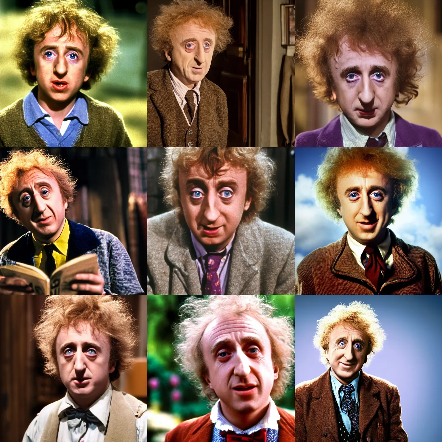 Prompt: Gene Wilder as Charlie Bucket, detailed, portrait photograph, 8k hdr movie still, dynamic lighting