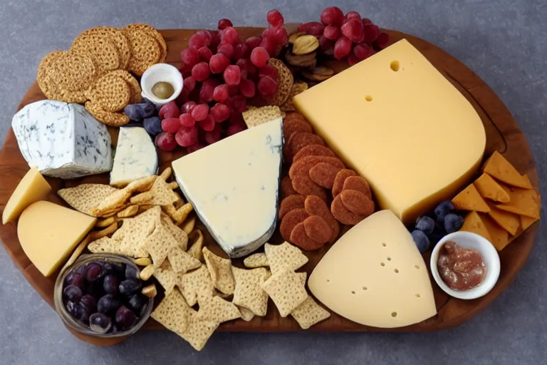 Image similar to A large cheese platter with crackers