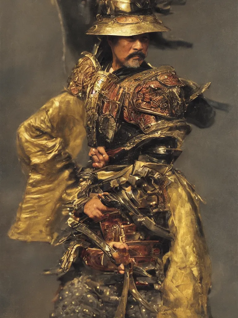 Prompt: close up of a seasoned samurai in full armor, cinematographic shot, by vladimir volegov and alexander averin and delphin enjolras and daniel f. gerhartz