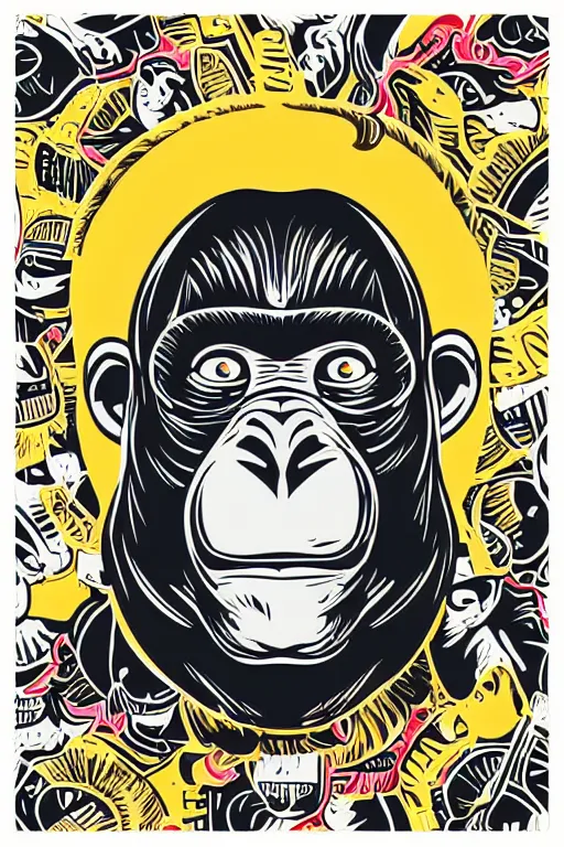 Image similar to Portrait of a Monkey, mafia, gangster, sticker, colorful, illustration, highly detailed, simple, smooth and clean vector curves, no jagged lines, vector art, smooth