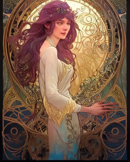 Image similar to secret romance | highly detailed | very intricate | art nouveau | gold filigree | romantic storybook fantasy | soft cinematic lighting | award - winning | disney concept art watercolor illustration by mandy jurgens and alphonse mucha and alena aenami | pastel color palette | featured on artstation