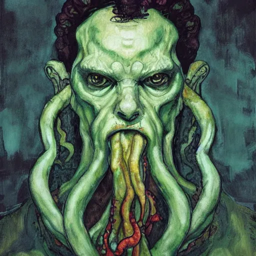 Prompt: portrait of cthulhu by greg rutkowski in the style of egon schiele
