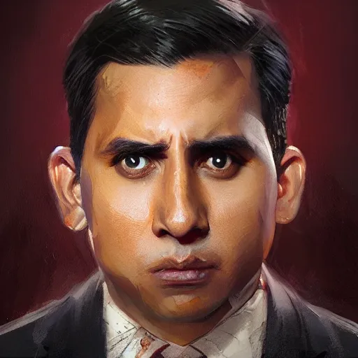 Image similar to hyper realistic, portrait of filipino michael scott painted by greg rutkowski, wlop, loish,