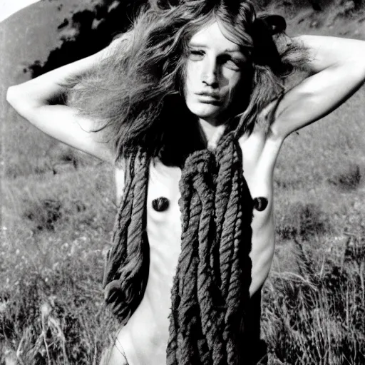 Prompt: hippy model photograph by ansel adams