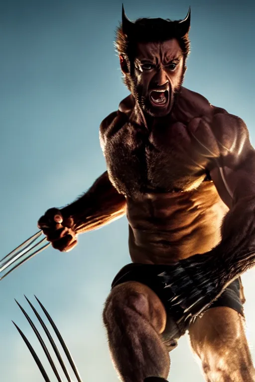 Image similar to Wolverine, backlit, cinematic light, claws out, 4k