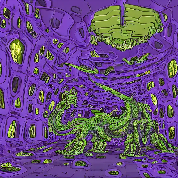 Image similar to detailed shot of inside a cavernous living stomach of a giant mecha dragon, the walls purple and pulsing, slimy and hot, lots of acid pooling up on the floor, digesting humans that ended up inside, swallowed by the dragon, food pov, micro pov, vore, digital art, furry art, high quality, 8k 3D realistic, macro art, micro art, Furaffinity, Deviantart, Eka's Portal, G6