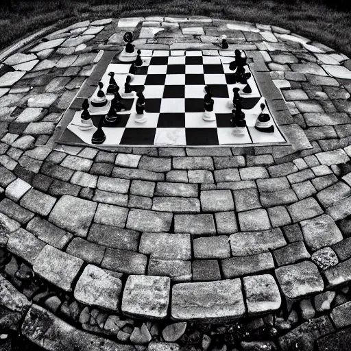 Image similar to giant megalith chess, photography