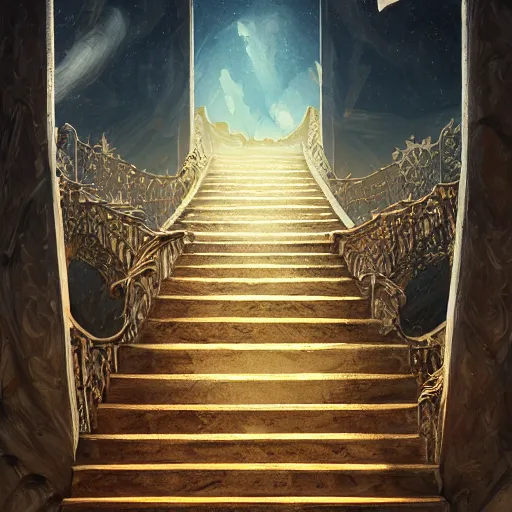 Image similar to a stairway to heaven that is collapsing, elegant, intricate, highly detailed, digital painting, artstation, concept art, sharp focus, illustration, 8 k