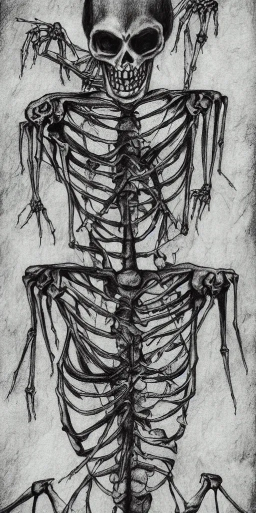 Image similar to A skeleton, horror, creepy, dark, manga, pencil, inspired by junji ito, superior quality, masterpiece, green