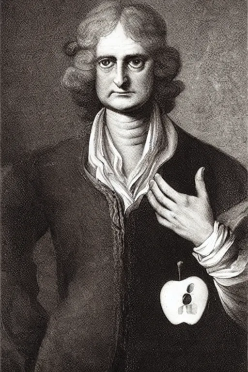 Image similar to isaac newton holding an apple, collage