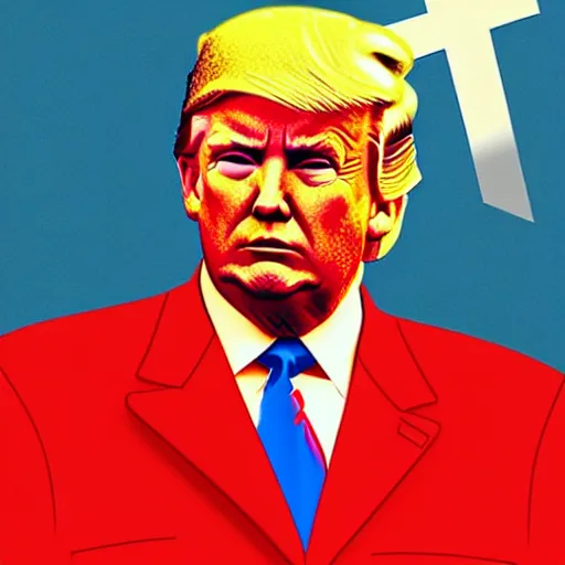 Image similar to donald trump wearing a soviet uniform, red background, in st. petersburg, photorealistic, detailed