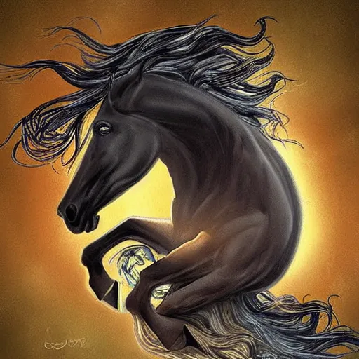 Image similar to a horse with a mermaid tail, fantasy art,
