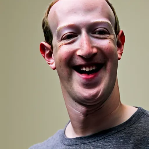 Image similar to Photography of Hairless Smiling Mark Zuckerberg