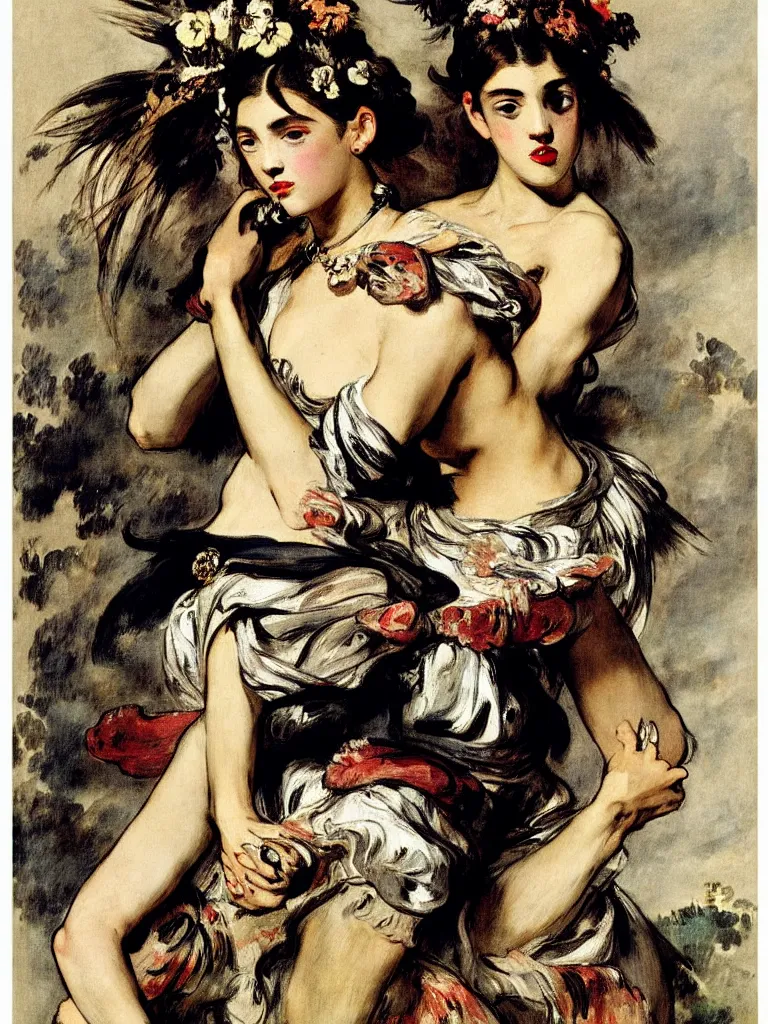 Image similar to fashion advertising campaign by eugene delacroix, highly detailed, intricate