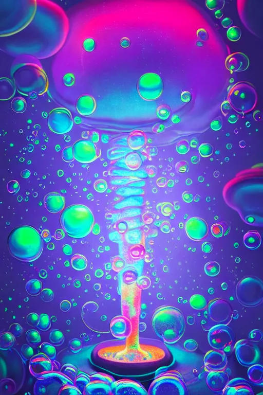 Image similar to neon clouds colorful and bubbles being by tentacles, dmt, psilocybin, lsd, detailed, intricate, elegant, highly detailed, digital painting, artstation, concept art, smooth, sharp focus, illustration, art by hana yata, and artem demura and beeple, octane render, unreal engine, 8 k