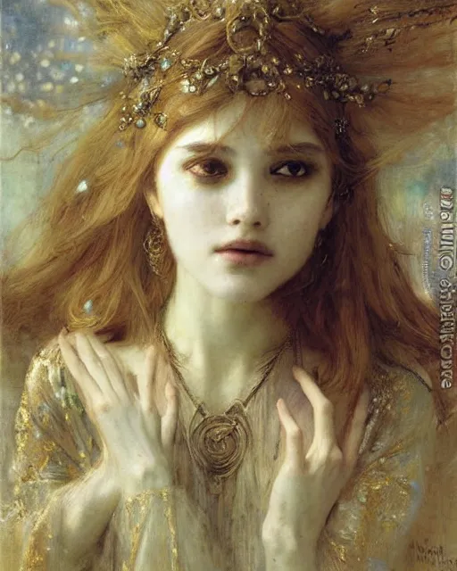 Image similar to a beautiful sorceress by Edgar Maxence, Ross Tran and Jules Bastien-Lepage