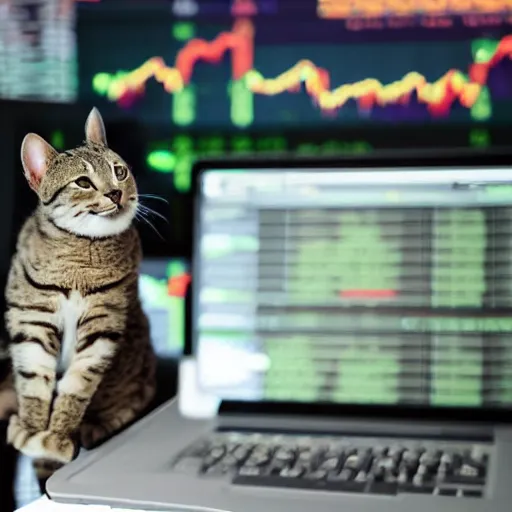 Image similar to photo of anthropomorphic cat trading stocks