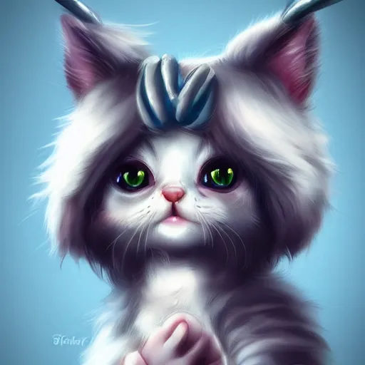 Prompt: cute kitten with horns artstation cgsociety